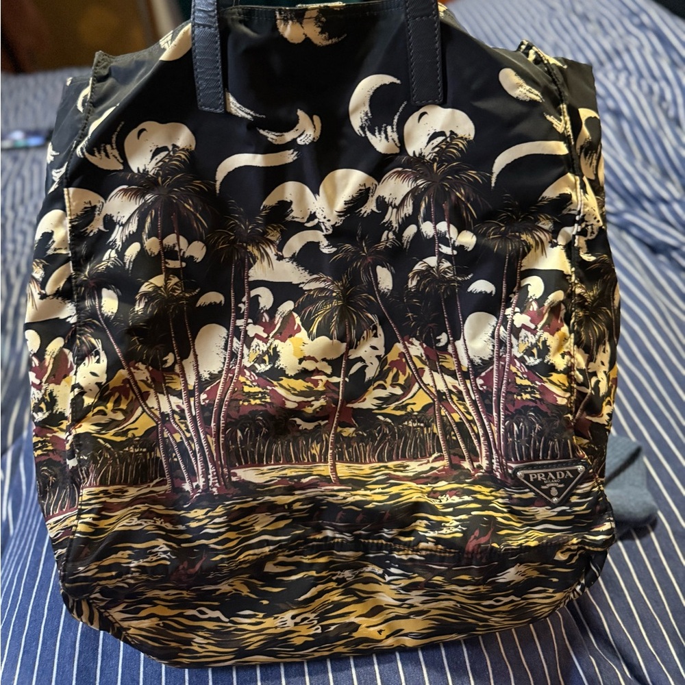 Prada Black and Gold Tropical Tote